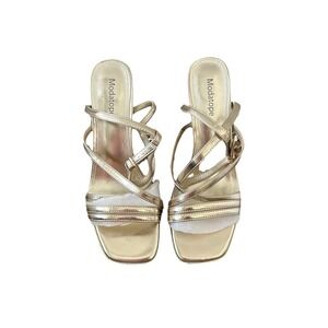 Modatope Gold  strappy heeled sandals square toe and Chunky Heel Size 8M NWOT